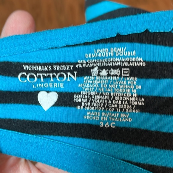 2010s striped teal and black Cotton Underwire bra, lined Demi, 36C - Picture 5 of 8